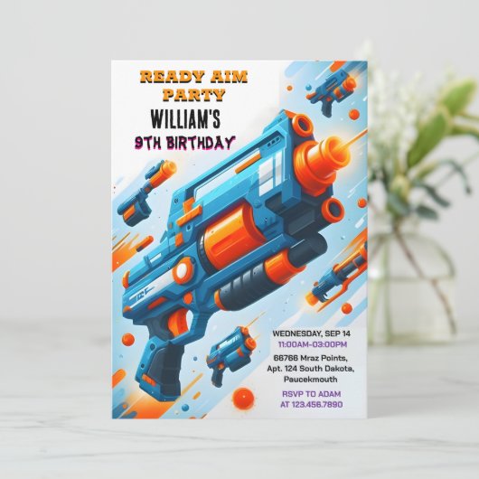Ammo Team Army Cute Cool Neon Nerf 9th Birthday 招待状 (スタンド正面)