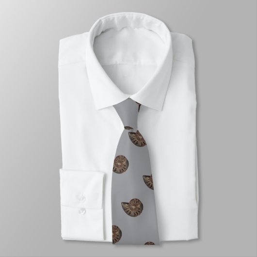 Ammonite Fossil Photo Tiled On Gray Neck Tie ネクタイ (タイ)
