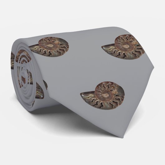 Ammonite Fossil Photo Tiled On Gray Neck Tie ネクタイ (ロール)