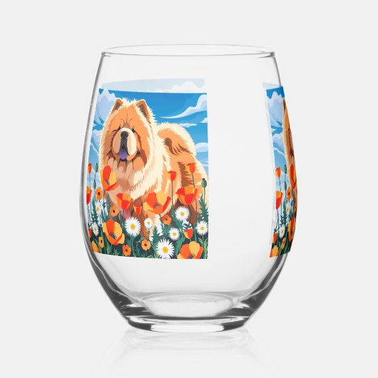 AMONG THE POPPIES Chow ステムなしワイングラス (正面)