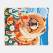 AMONG THE POPPIES Chow  フリースブランケット (正面(横))