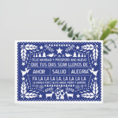 Amorのsalud、alegríaのpapelのpicadoの青のクリスマス シーズンカード (スタンド正面)