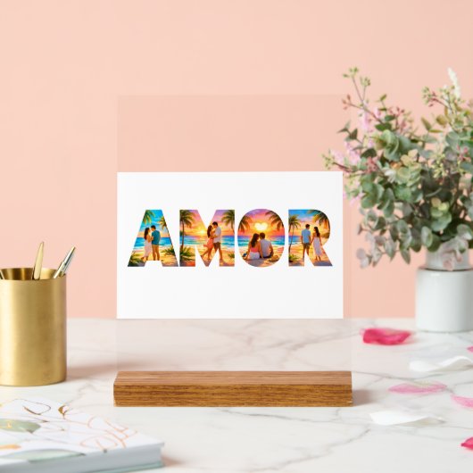 AMOR Acrylic Sign with Vibrant Beach Couples アクリルサイン (ウェディング)
