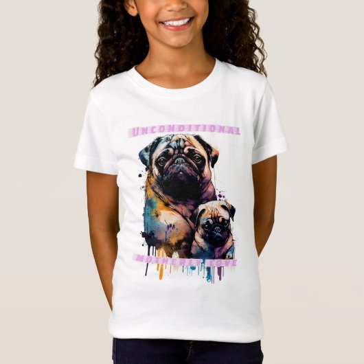 Amor de madre pug – 母性医学 tシャツ (正面)
