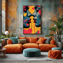 Amor Pop Art: Rostros Enamorados フォトプリント