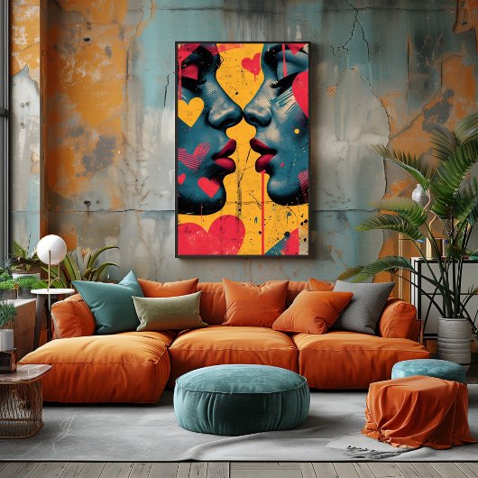 Amor Pop Art: Rostros Enamorados フォトプリント