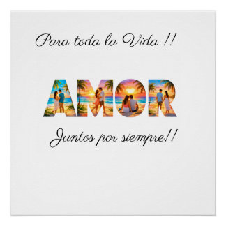 AMOR Poster with Vibrant Beach Couples ポスター