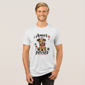 Amor y Perros かわいい犬好きデザイン トライブレンドTシャツ (正面全面)