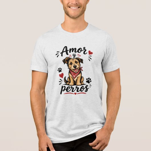 Amor y Perros かわいい犬好きデザイン トライブレンドTシャツ (正面)