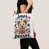Amor y Perros かわいい犬好きデザイン トートバッグ (クローズアップ)