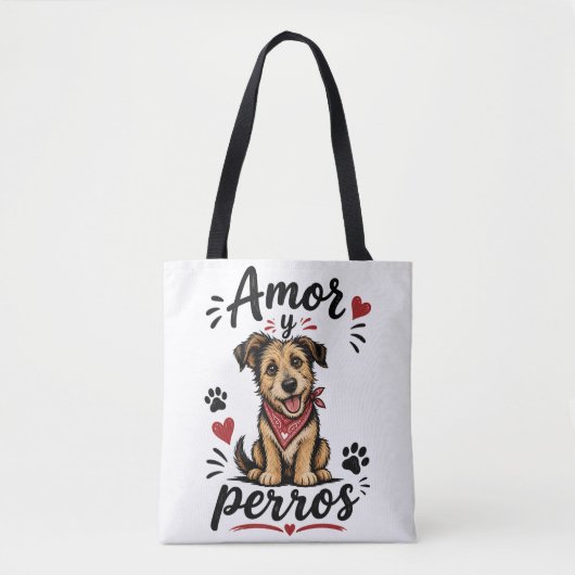 Amor y Perros かわいい犬好きデザイン トートバッグ (正面)