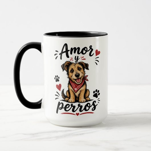 Amor y Perros かわいい犬好きデザイン マグカップ (左)