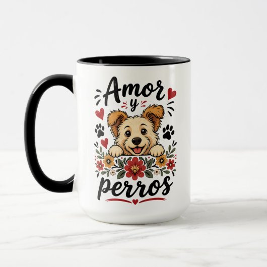 Amor y Perros かわいい犬好きデザイン マグカップ (左)