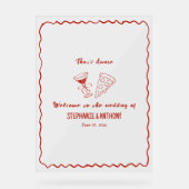 Amoreお洒落の赤枠イタリアン結婚 アクリルサイン (正面)