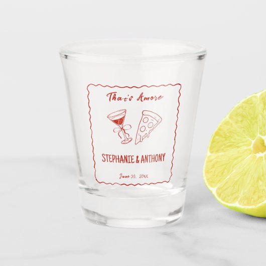 Amoreお洒落の赤枠イタリアン結婚 ショットグラス (正面)