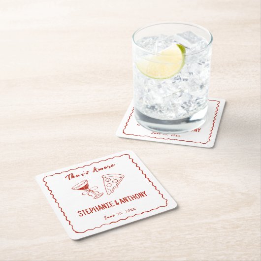 Amoreお洒落の赤枠イタリアン結婚 スクエアペーパーコースター (インサイチュ)