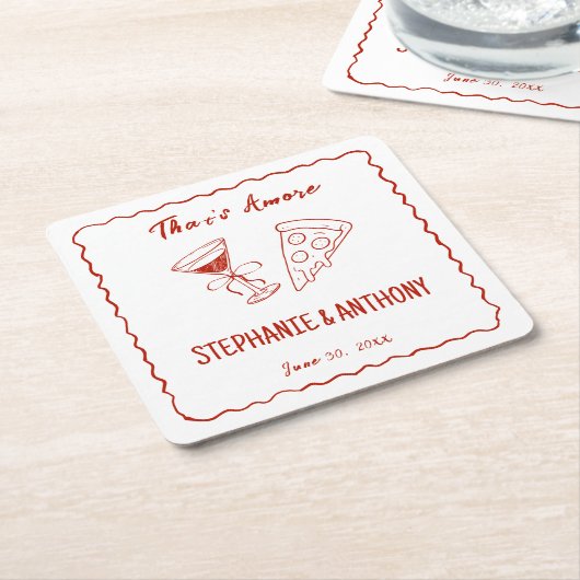 Amoreお洒落の赤枠イタリアン結婚 スクエアペーパーコースター (アングル)