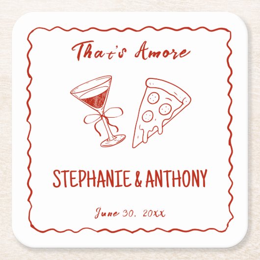 Amoreお洒落の赤枠イタリアン結婚 スクエアペーパーコースター (正面)