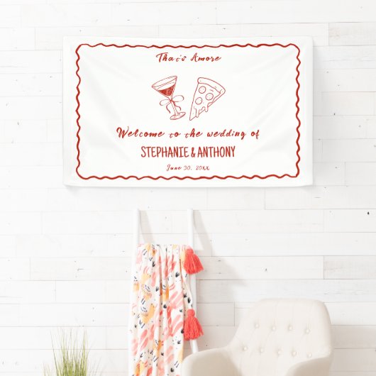 Amoreお洒落の赤枠イタリアン結婚 横断幕 (インサイチュ)