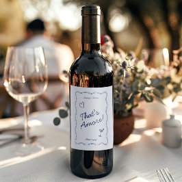 AmoreのHand Drawヴィンテージブルー結婚 ワインラベル