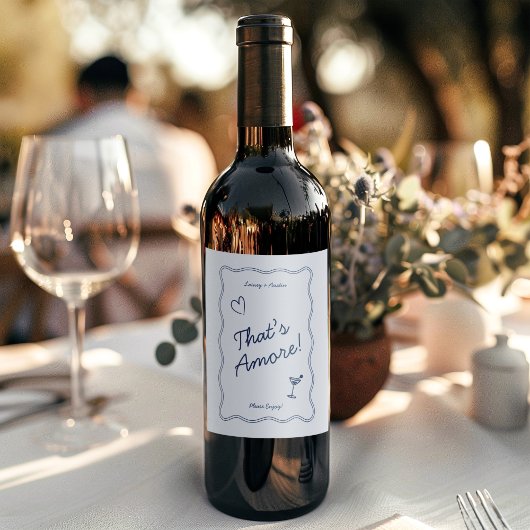 AmoreのHand Drawヴィンテージブルー結婚 ワインラベル