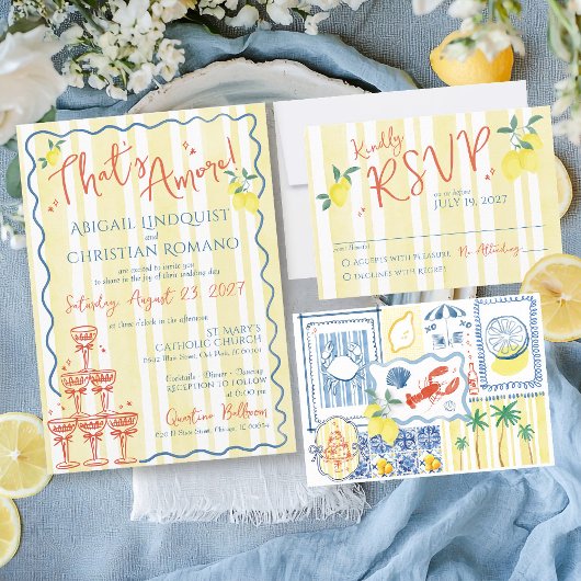 Amoreイタリアン Hand Drawn'sのレモンブルー結婚 出欠カード