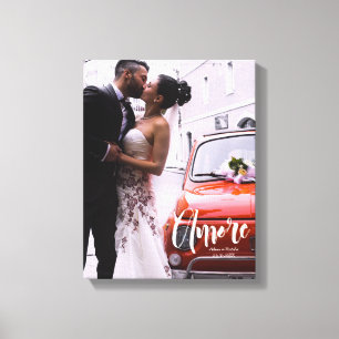 Amore、スクリプモダント・カスタム写真、名前、日付 キャンバスプリント