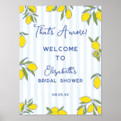 Amore Hand Drawn Lemons Blue Stripes Bridal Shower ポスター (正面)