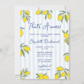 Amore Hand Drawn Lemons Blue Stripes Bridal Shower 招待状 (正面)