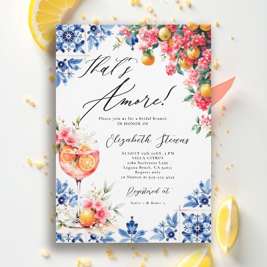 Amore Italian Lemon Floral Brunch Bridal Shower  招待状