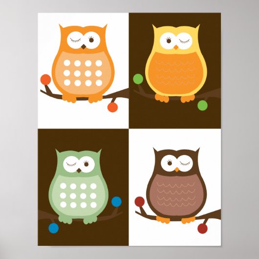 Amore Owls Pop Art Print 11 x 14 ポスター (正面)