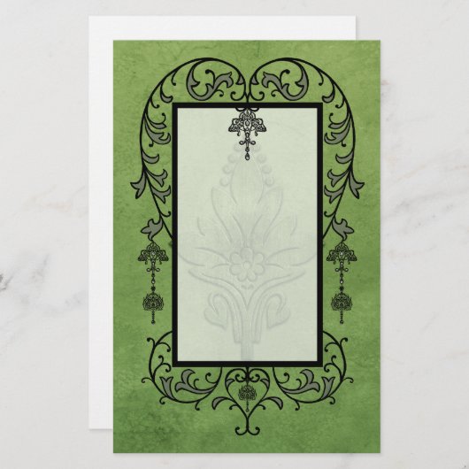 Amoroso: 緑の老化させた羊皮紙 便箋 (正面/裏面)