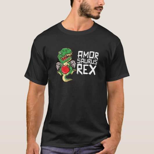 Amorsaurus Rex Dinosaur Rex Dino Love Heart Valent Tシャツ (正面)