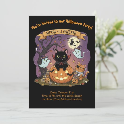 ampire Black Cat Halloween Party Invitation  招待状 (スタンド正面)