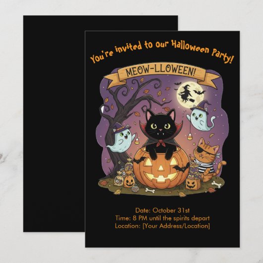 ampire Black Cat Halloween Party Invitation  招待状 (正面/裏面)