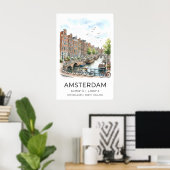 Amsterdam Canal Art Print Watercolor Houses and ポスター (ホームオフィス)