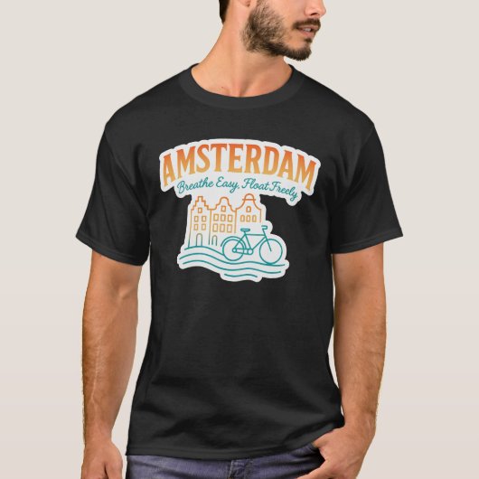 Amsterdam Canal & Bicycle Art – Breathe Easy Tシャツ (正面)