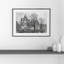 Amsterdam Canal Cityscape – Hand-Drawn Sketch ポスター