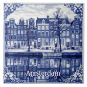 Amsterdam canal Delft Blue style Ceramic Tile タイル (正面)