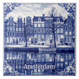 Amsterdam canal Delft Blue style Ceramic Tile タイル
