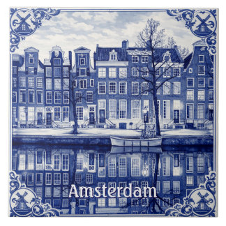 Amsterdam canal Delft Blue style Ceramic Tile タイル