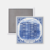 Amsterdam canal houses Delft Blue style magnet マグネット (正面/裏面)