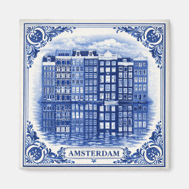 Amsterdam canal houses Delft Blue style magnet マグネット