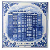 Amsterdam canal houses Delft Blue style tile タイル (正面)