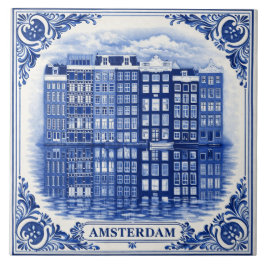 Amsterdam canal houses Delft Blue style tile タイル