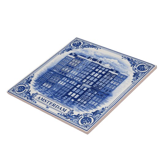 Amsterdam canal houses Delft Blue style tile タイル (側面)
