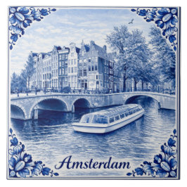 Amsterdam canal houses Delft Blue style tile タイル