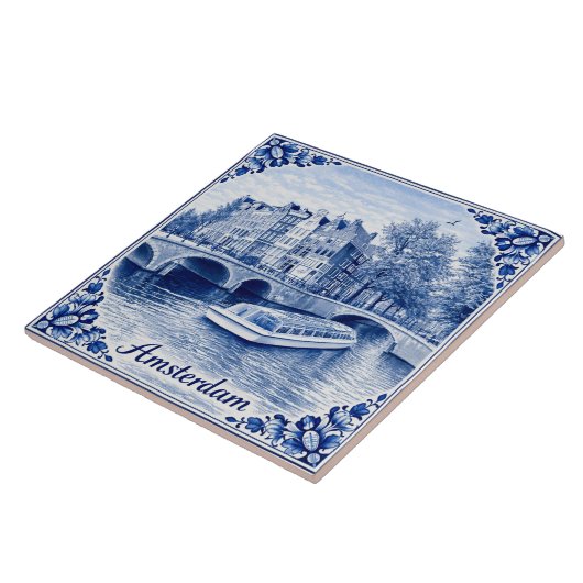 Amsterdam canal houses Delft Blue style tile タイル (側面)
