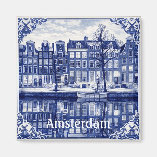 Amsterdam canal houses square magnet マグネット (正面)