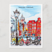 Amsterdam Canal Netherlands Sketch ポストカード (正面)
